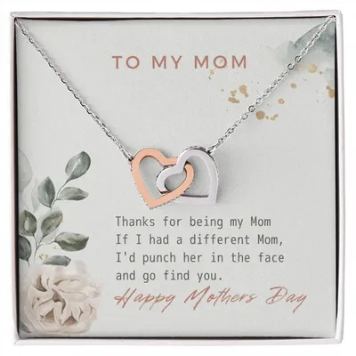 Thanks For Being My Mom Double Heart Interlocking Hearts Necklace