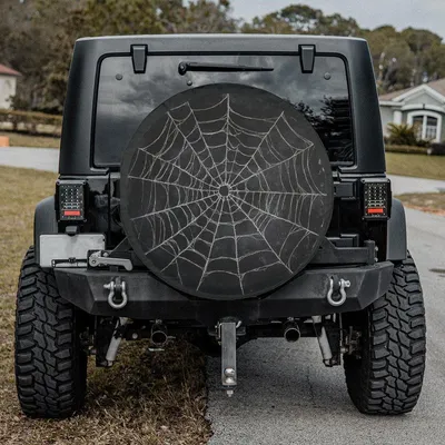Halloween Spider Web Spare Tire Cover, Spooky Creepy Off-Road Accessory, Black And White Web Design, Backup Camera Hole Option, Universal Fit Rv Gift Spare Tire Cover