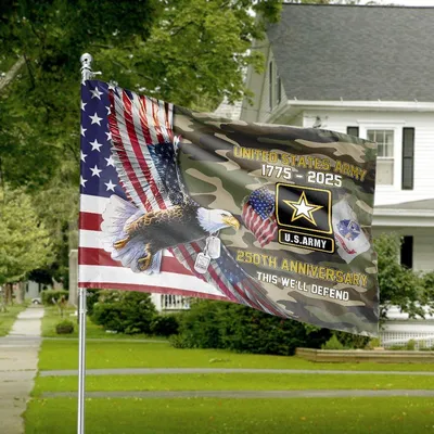Eagle U.S. Army 250th Anniversary This We'Ll Defend 1775 2025 Flag Camo American House Flag Horizontal House Flag