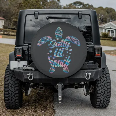 Spare Tire Cover, Salty Lil Beach Sea Turtle, Iridescent Mermaid Rainbow Design, Ocean Beach Vibe, Backup Camera Hole Option, Universal Fit Suv Spare Tire Cover