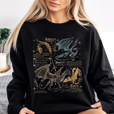 Women'S Dragon & Letter Print Round Neck Graphic Sweatshirt,Vintage Trendy Casual Sweatshirt For Daily Wear,Ladies Summer Top,Graphic Sweatshirt Women