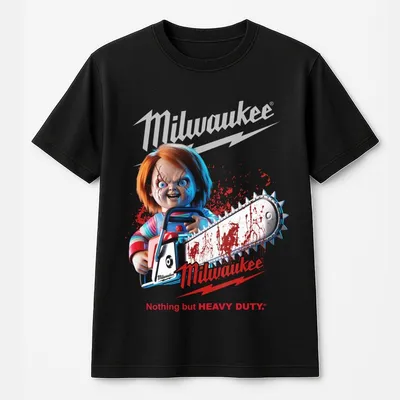 Milwaukee Tools Chucky With Chainsaw 2 Sided Unisex T-Shirt – Halloween Character Graphic Cotton Unisex T-Shirt