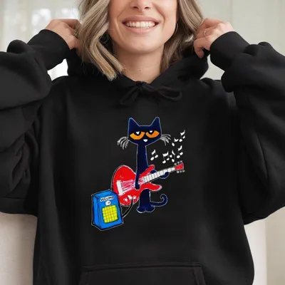 Pete The Cat Playing Guitar Hoodie, Baby Hoodie Graphic Hoodie - Menswear Top Hoodie Streetwear Party'S Hoodie