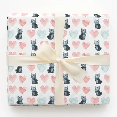 Black Cat Valentine - Gift Wrap for Christmas, Holidays Wrapping Paper, Christmas Wrapping Paper
