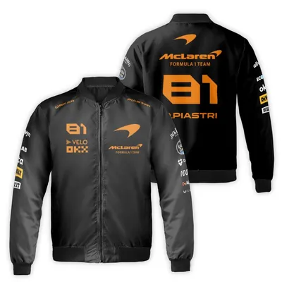 Oscar Piastri Mclaren F1 Windproof Bomber Jacket, Black Orange Racing Team Outerwear, Motorsport Fan Apparel Bomber Jacket
