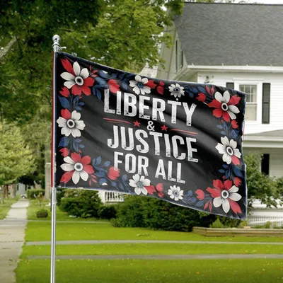 Liberty & Justice For All Flag, Patriotic Floral Equality House Banner Horizontal House Flag