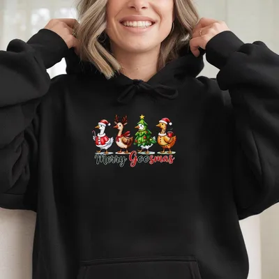Merry Goosmas Hoodie, Funny Christmas Goose Hoodie, Holiday Goose Graphic Hoodie, Farm Animal Xmas, Festive Novelty Christmas Hoodie