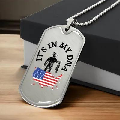 Fishing Lover Usa (It's In My Dna) - Army Tag Necklace, Dog Tag