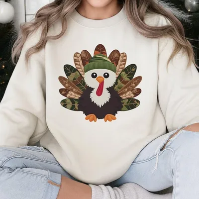 Retro Thanksgiving Turkey Gobble Wearing Camo Beanie Hat Sweatshirt,Cute Turkey With Camo Unisex Sweatshirt,Thanksgiving Gift For Men And Women