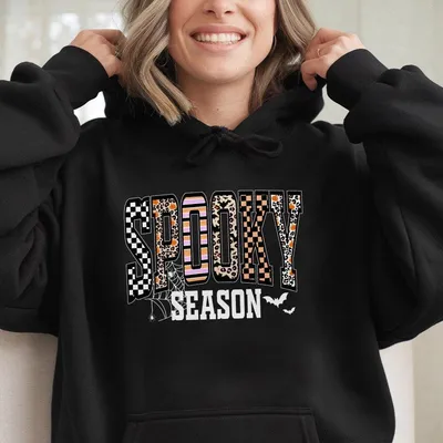 Retro Spooky Coquette Halloween Hoodie Leopard Checkered Fall Hoodie Cute Girly Ghost Graphic Spooky Season