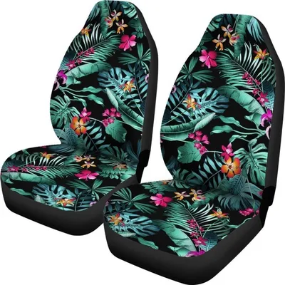 Teal Tropical Leaf Hawaii Pattern Print Universal Fit Car Seat Covers