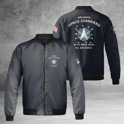 Bomber Jacket,Us Air Force Space Command,45th Space Wing Military Veteran Gift,Flag Emblem Bomber Jacket