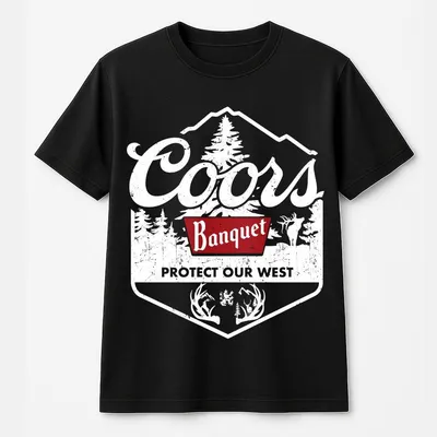 Coors Banquet Protect Our West T-Shirt Rugged Outdoor T-Shirt For Men Western Graphic T-Shirt For Nature & Beer Lovers