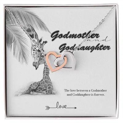 Godmother Goddaughter Gift Necklace Emotional Message Card Cute Giraffe Interlocking Hearts Necklace