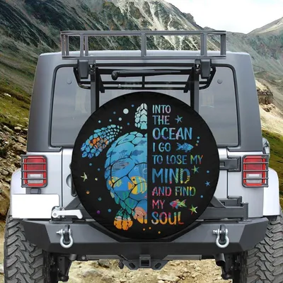 Spare Tire Cover With Backup Camera Hole, Into The Ocean I Go Artistic Marine Life Sea Turtle Design Spare Tire Cover