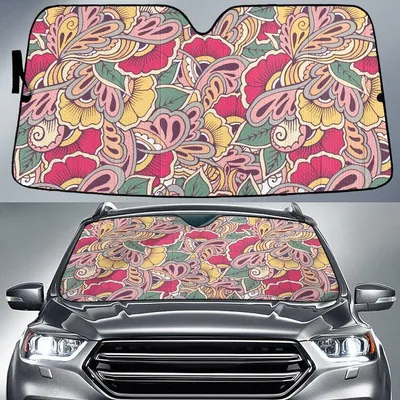 Colorful Leaf Paisley Pattern White Theme Car Sun Shades Cover Auto Windshield PrintSyde