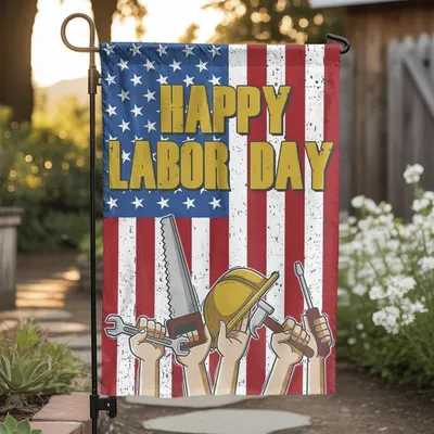Happy Labor Day American Garden Flag, Double Sided Flag,  House Flag Decoration Vertical Garden Flag