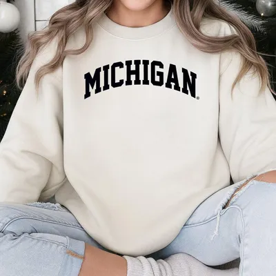 Russell Sweatshirt, Heather Grey Michigan Graphic, Unisex College Sweatshirt, Casual Fan Wear