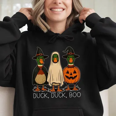 Duck Duck Boo Funny Silly Goose Duck Ghost Witch Halloween Hoodie Trendy Spooky Season Graphic Unisex Cotton Hoodie For Me