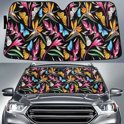 Lobster Claw And Bird Of Paradise Flower Over Butterfly Car Sun Shades Cover Auto Windshield PrintSyde