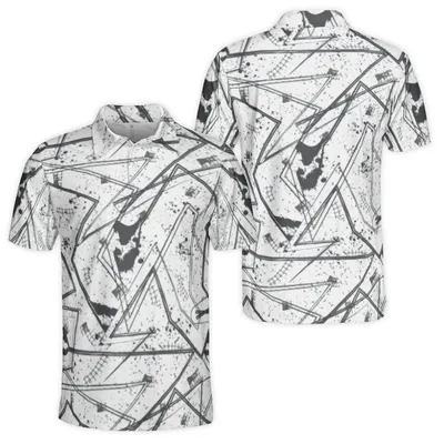 Abstract Geometric Polo Polo Shirt, Grunge Graffiti Sketch Pattern, Men Women Full Size