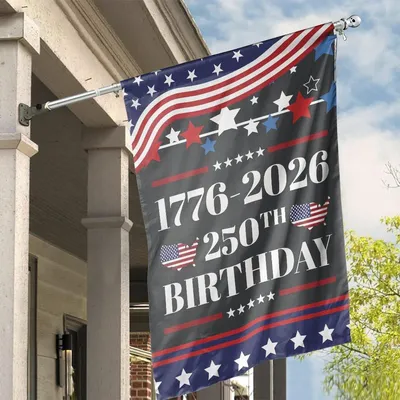 250th Birthday House Flag, 1776–2026 Celebration Design, Usa Map With American Flag Pattern, Patriotic Anniversary Banner Vertical House Flag