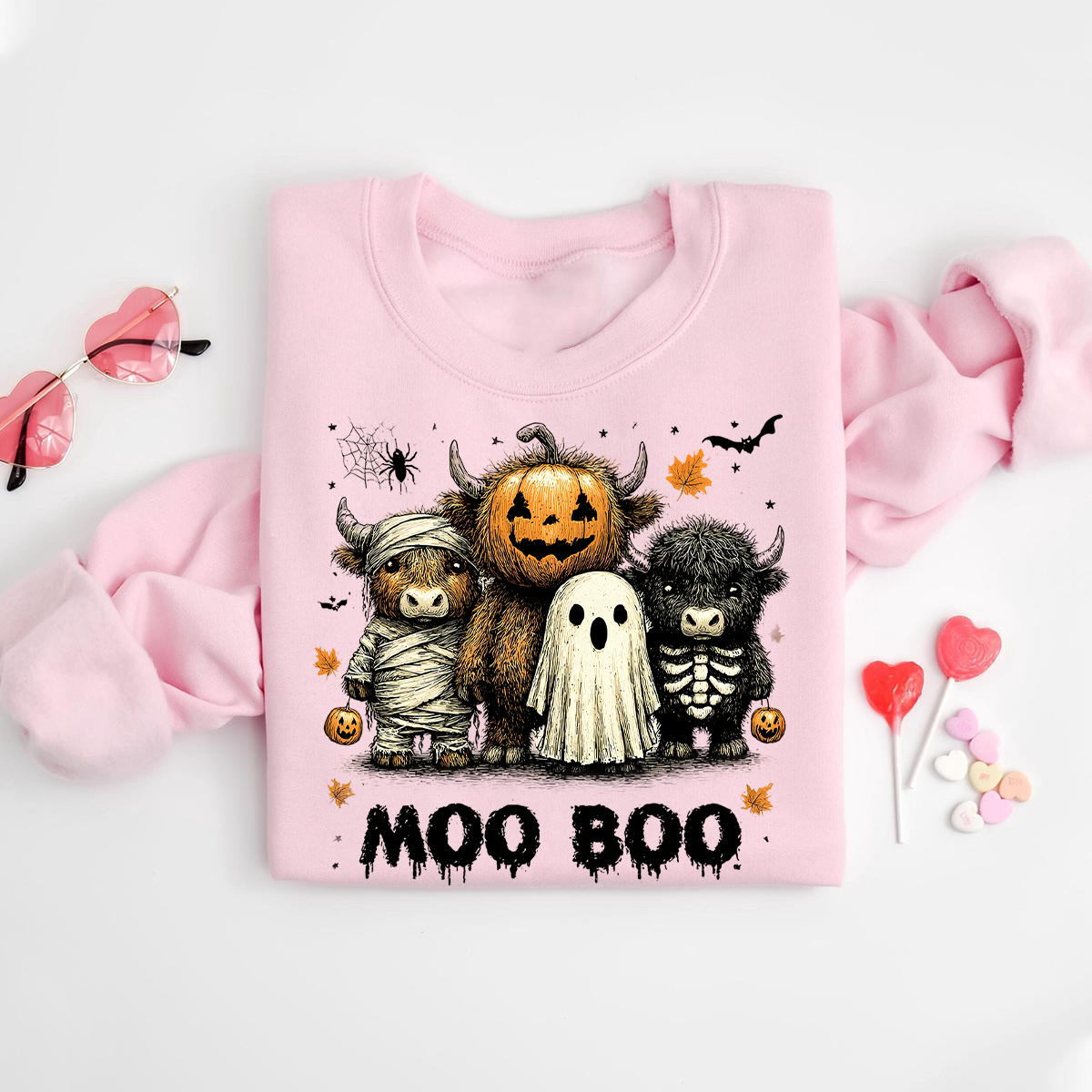 Spooky Halloween Highland Cow Sweatshirt – Moo Boo Cute Fall Pullover