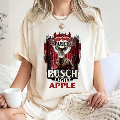 Busch Light Apple Hunting T-Shirt, Unisex T-Shirt For Men And Women, Official Beer Merchandise With Deer And Apple Graphic