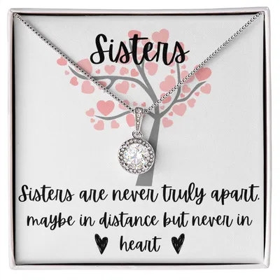 Sisters - Interlocking Necklace - Love Tree Background, Message Card Jewelry Gift, Holiday / Birthday Gift For Sister, Wedding Gift, Necklace Gift Sister, To My Sister & Best Friend, Best Friend Thank You Gift For Friend Christmas Gifts