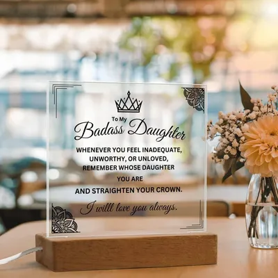 Badass Daughter - Keepsake Plaque - Motivation Inspiring Gift - Acrylic Square Plaque