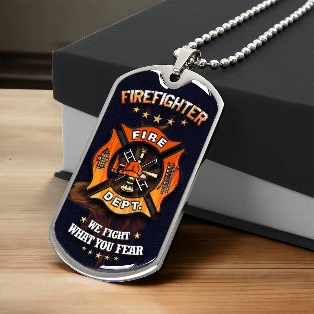 Kneeling Firefighter Necklace, Fireman Necklace, Ball Chain, Firefighter Gift - Army Tag Necklace, Dog Tag