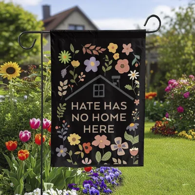 Floral Hate Has No Home Here House Flag, Welcome Equality And Love Garden Banner Vertical Garden Flag