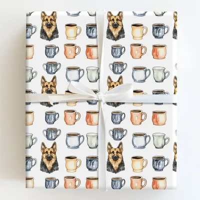 Coffee Day with the German Shepherd - Gift Wrap for Christmas, Holidays Wrapping Paper, Christmas Wrapping Paper