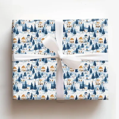 Snowfall in Santorini - Gift Wrap for Christmas, Holidays Wrapping Paper, Christmas Wrapping Paper