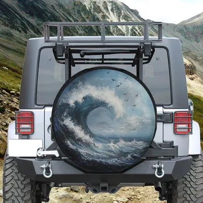 Spare Tire Tidal Wave Cover With Backup Camera Hole Option, Camping Gift Spare Tire Cover