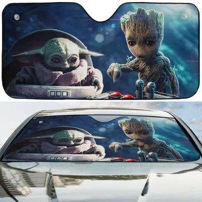 Star Wars Baby Yoda And Groot Galaxy'S Edge Car Windshield Sun Shade T-Shirt