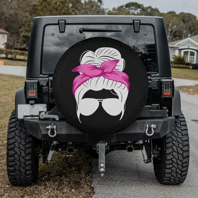 Messy Bun Mom Spare Tire Cover, Life Quote Design, Sunglasses Lady Silhouette, Feminine Style, Waterproof Vinyl Wheel Protector Spare Tire Cover
