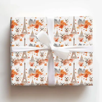 Paris with the Westies - Gift Wrap for Christmas, Holidays Wrapping Paper, Christmas Wrapping Paper