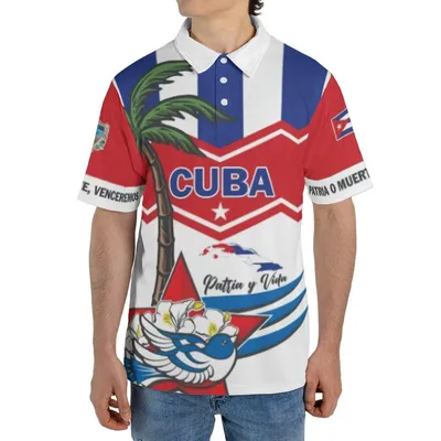 Cuba Patriotic Polo Polo Shirt, Palm Tree Flag Star Design, Caribbean Freedom Patria Y Vida Polo For Men