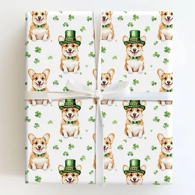 Leprechaun Corgi - Gift Wrap for Christmas, Holidays Wrapping Paper, Christmas Wrapping Paper