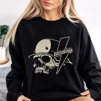 Germany Blitzkrieg Vintage Sweatshirt Skull Wearing A German Military Helmet Graphic Sweatshirt Bold And Edgy Apparel With