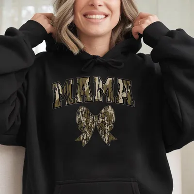 Oldschool Mama Camo Coquette Bow Hoodie Unisex Round Neck Hoodie Mama And Bow Design For Moms,Mother'S Day Gift