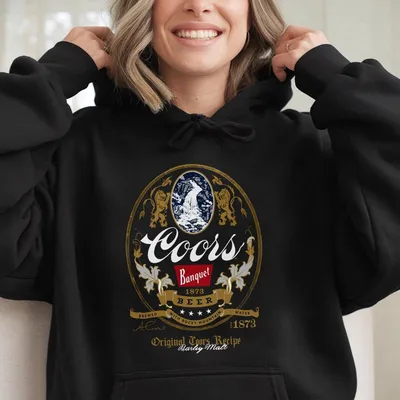 Coors Banquet Beer Hoodie – Classic Black With Vintage Label Graphic – Perfect For Beer Lovers, Casual Outings & Country