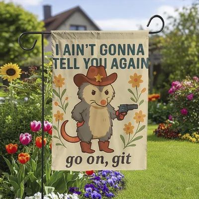 Funny Cowboy Opossum Garden Flag, Go On Git Outdoor Decor, Country Humor Yard Banner, Western Animal Lover Flag Vertical Garden Flag