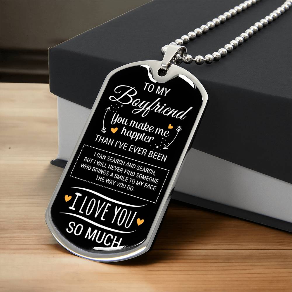 To My Boyfriend Dog Tag With Military Ball Chain - Army Tag Necklace, Dog Tag
