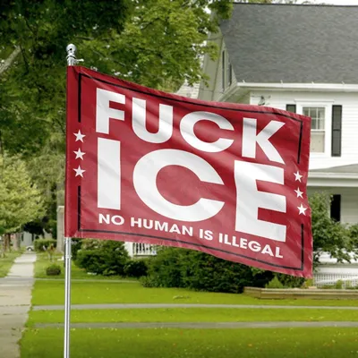 Fuck Ice Horizontal House Flag, Immigrant Rights Protest Banner, Bold Red Activist Statement Horizontal House Flag