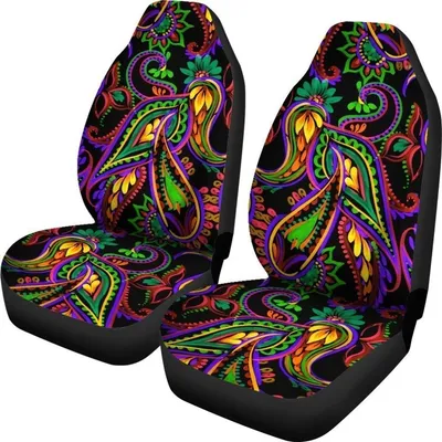 3D Full Printed Seat Cover for A Car, Dark Bohemian Paisley Pattern Print Universal Fit Car Seat Covers