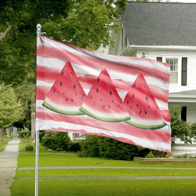 Three Watermelon Slices Red Stripe Watercolor House Flag Summer Kitchen Decor Horizontal House Flag