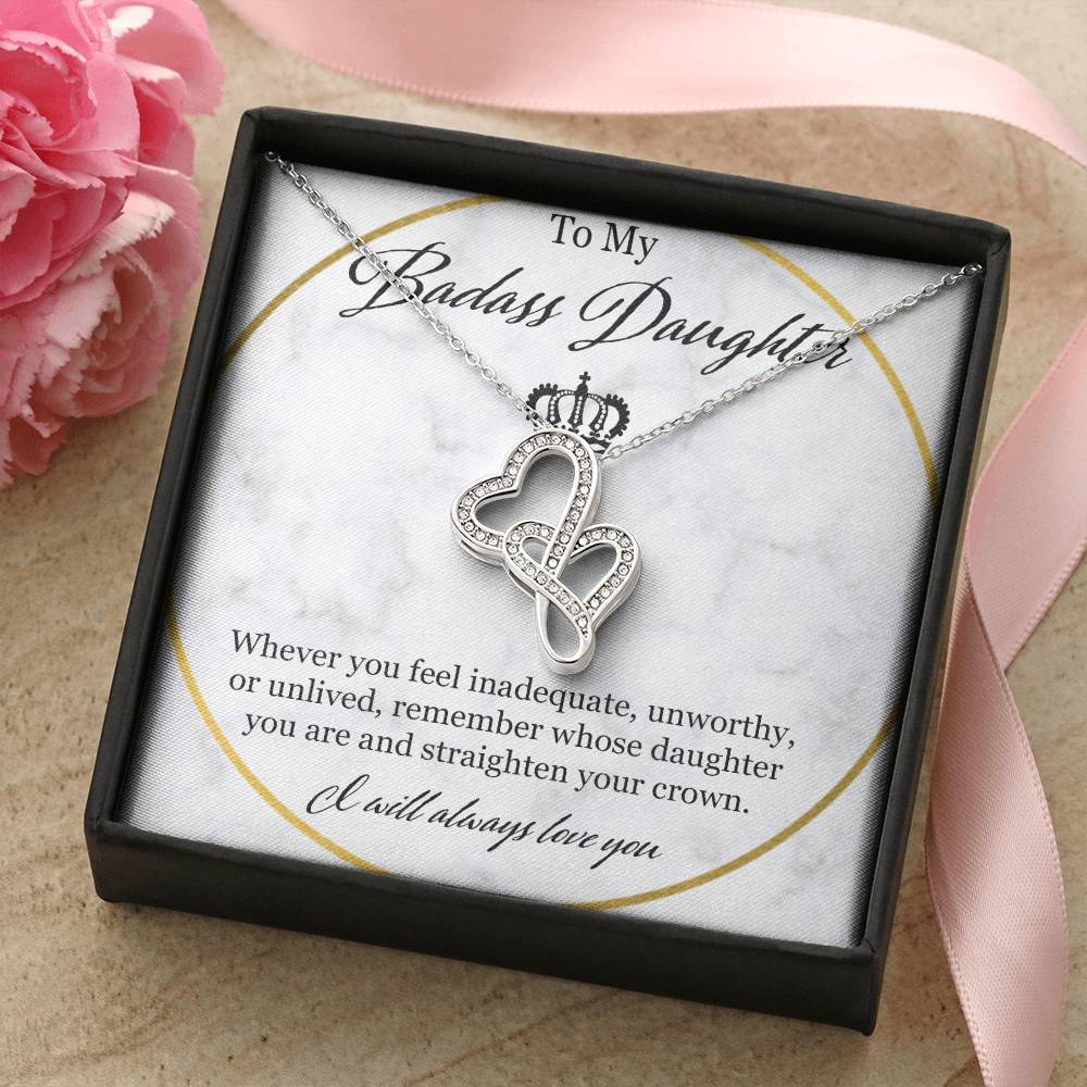 To My Badass Daughter Double Hearts Necklace