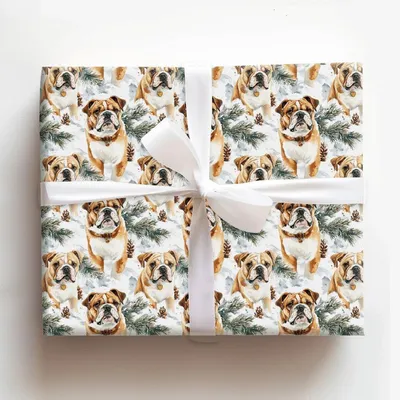 Frosted Bulldog - Gift Wrap for Christmas, Holidays Wrapping Paper, Christmas Wrapping Paper